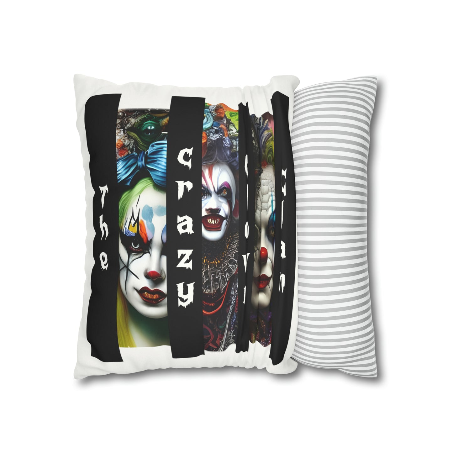 Housse de coussin blanc "The Crazy Clown Clan"