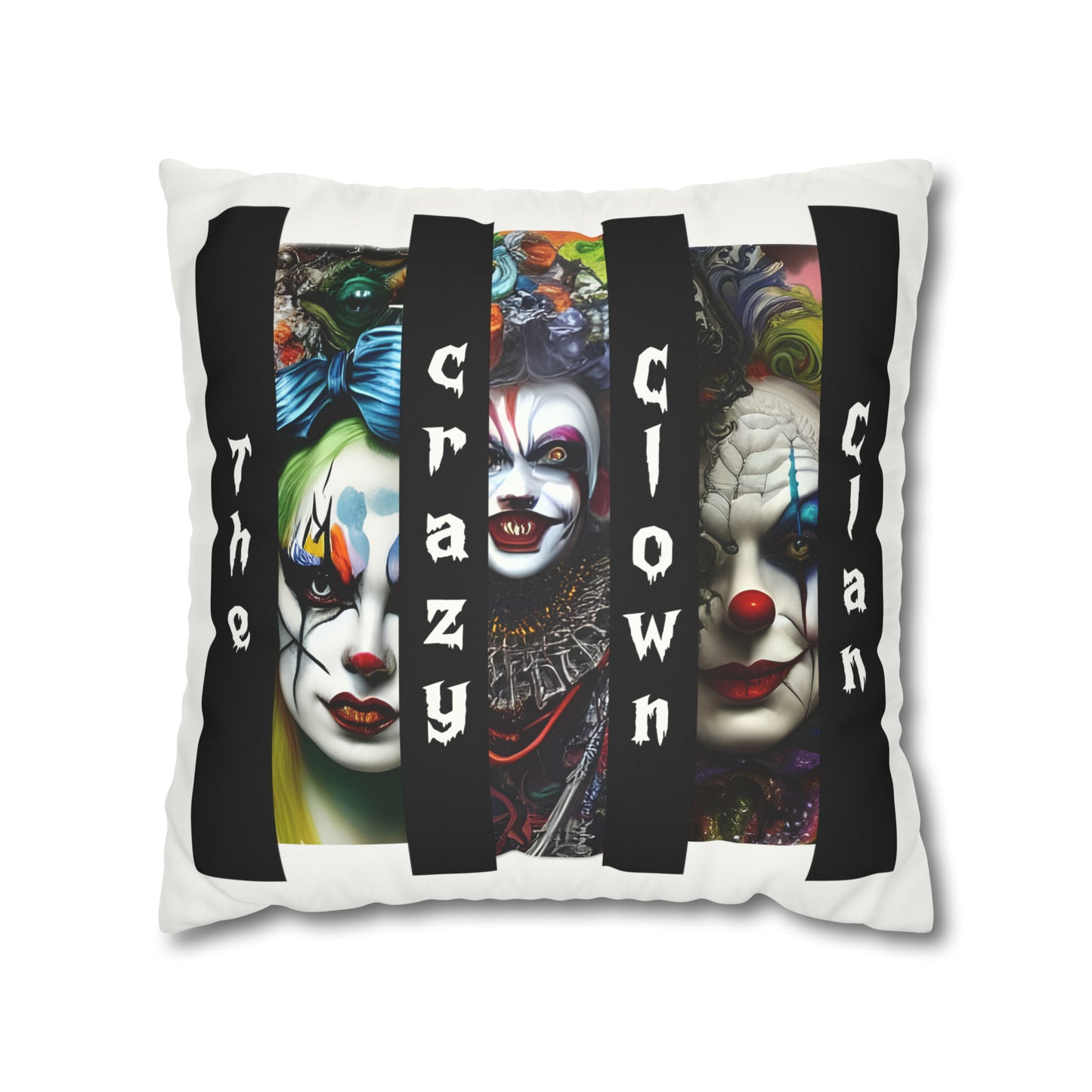 Housse de coussin blanc "The Crazy Clown Clan"