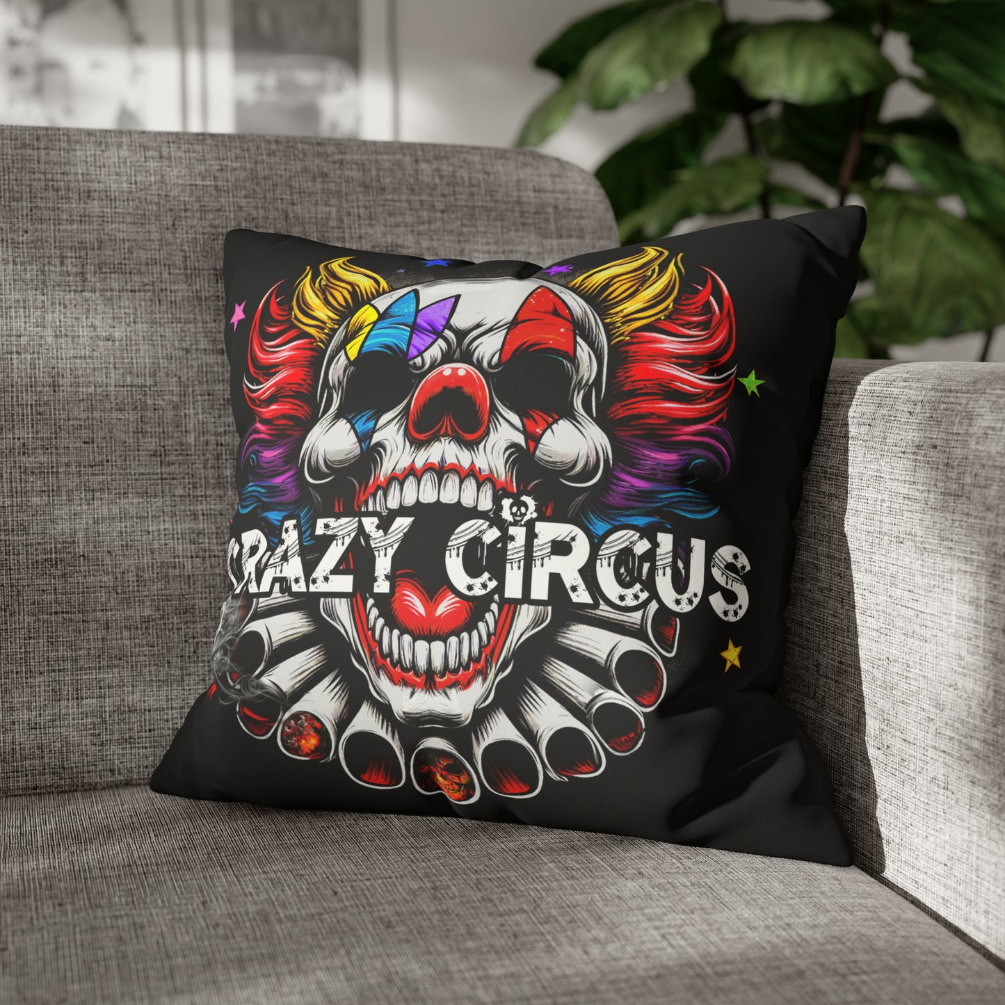 Housse de coussin en faux suède "Crazy Clown"