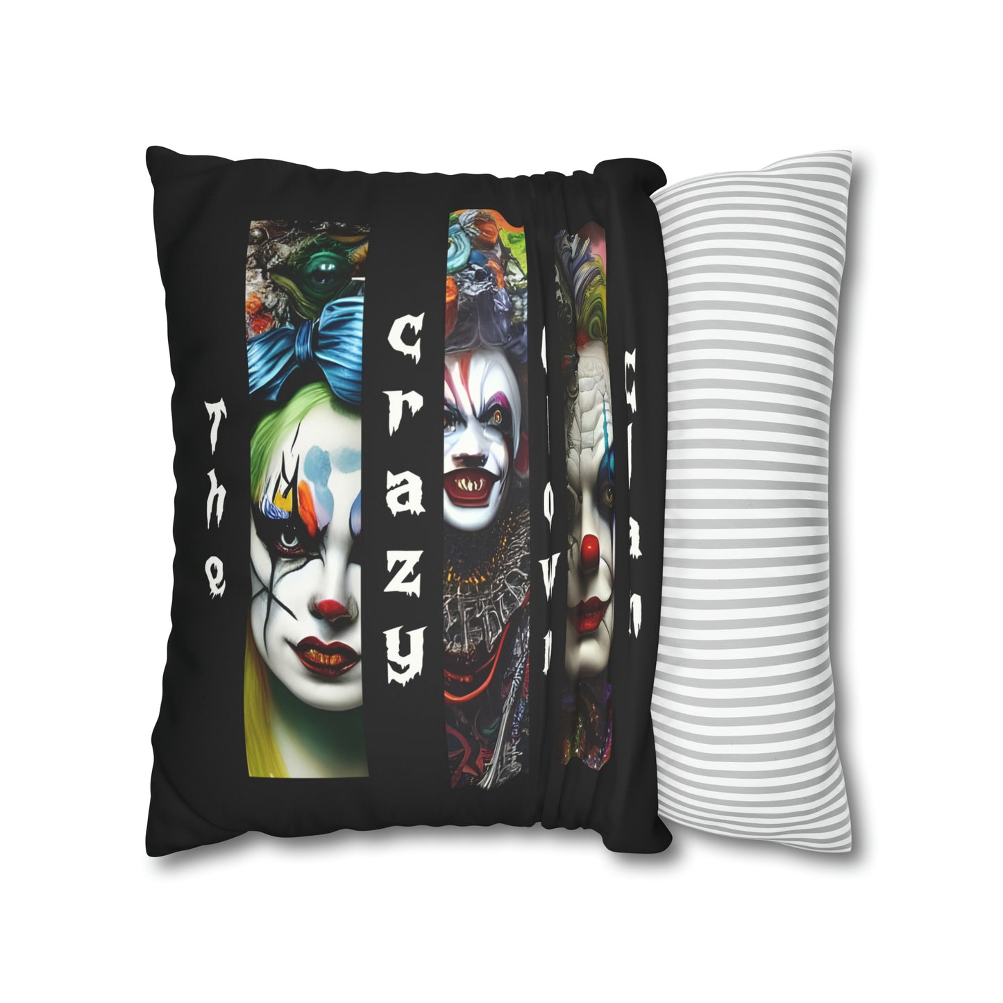 Housse de coussin en faux suède noir "The Crazy Clown Clan"