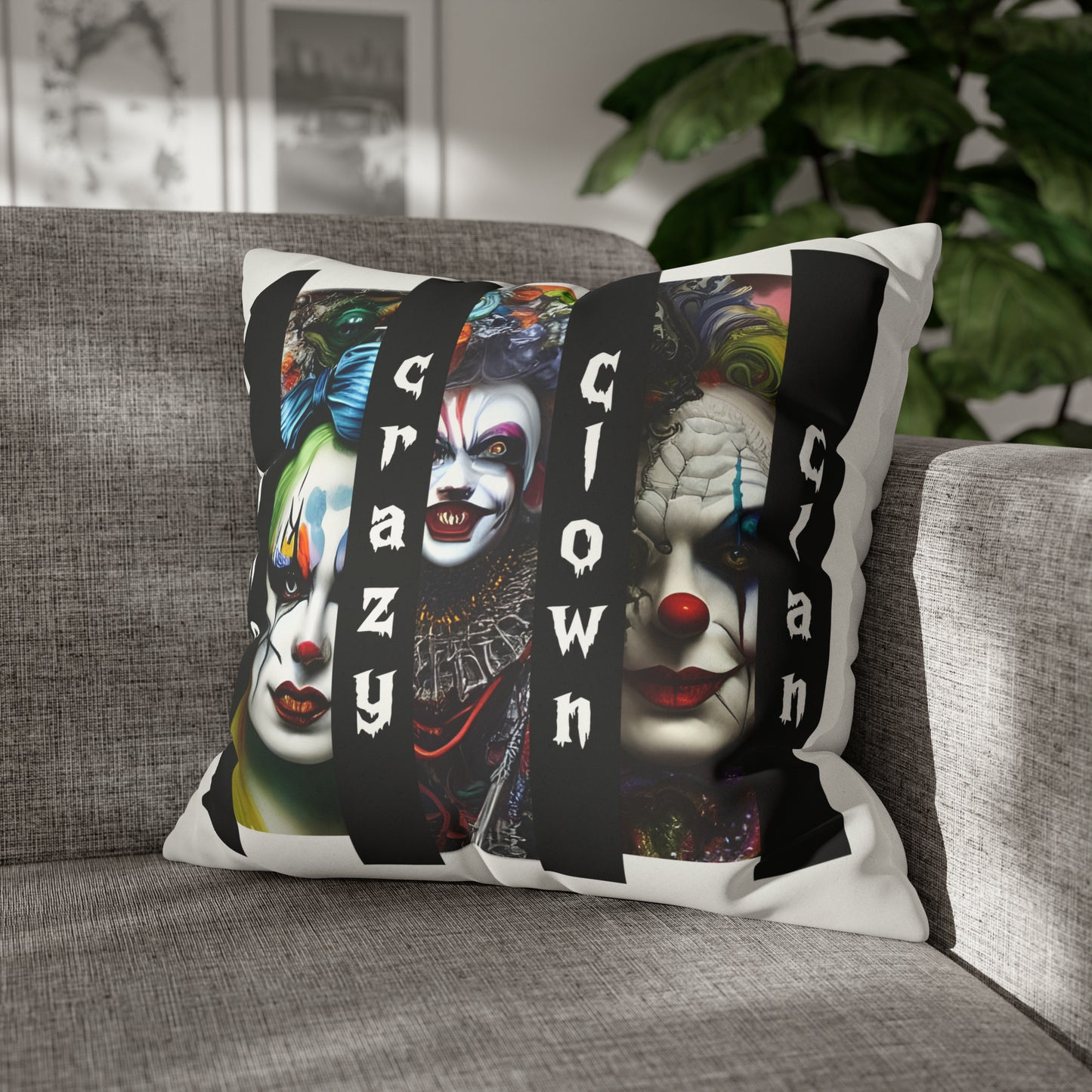 The Crazy Clown Clan White Faux Suede Square Pillow Case